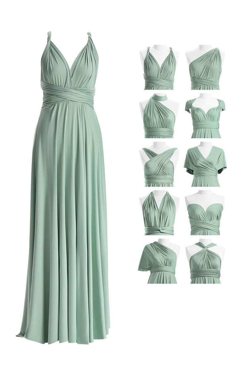 72styles Women's Sage Bridesmaids Dresses, Off Shoulder Wedding Bridesmaid Elastic Evening Gown Formal Prom Dress Multi-Way Dress - Image 1